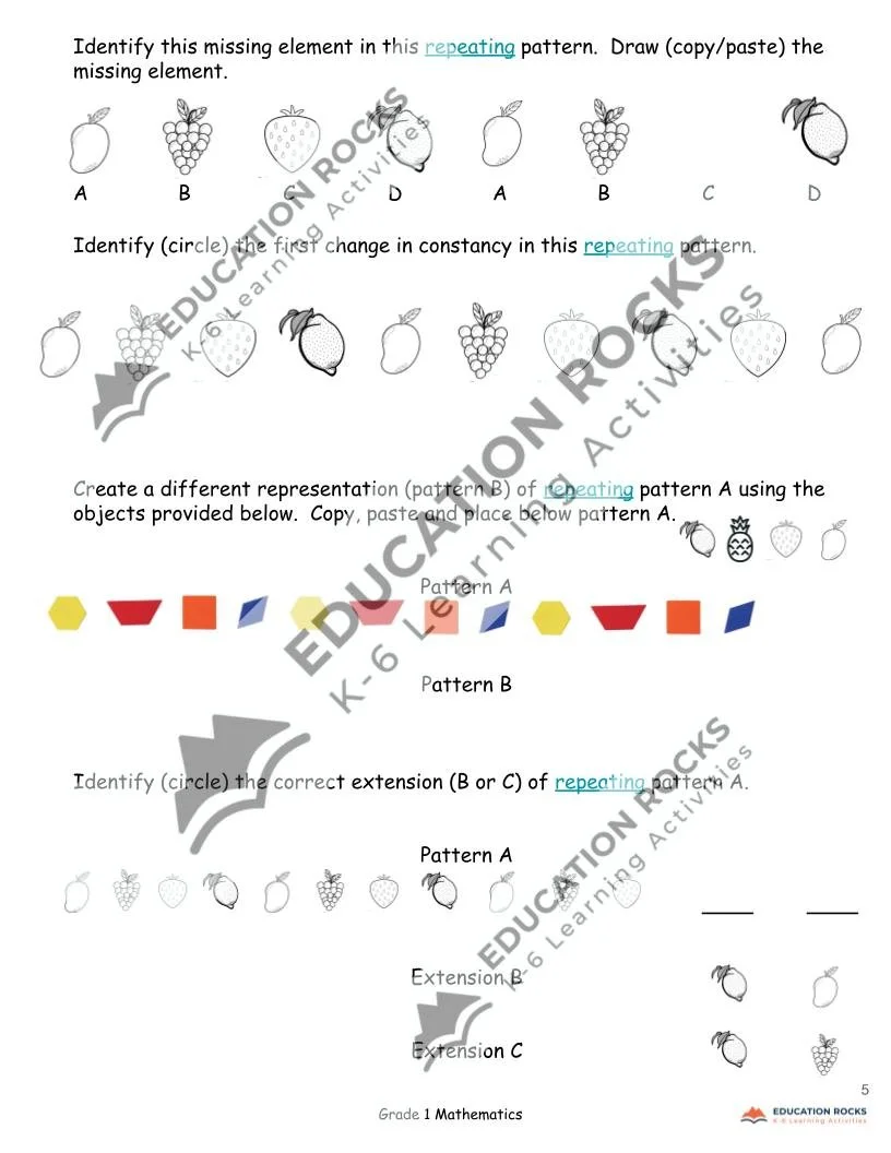 Grade 1 Math Repeating Patterns — Education Rocks
