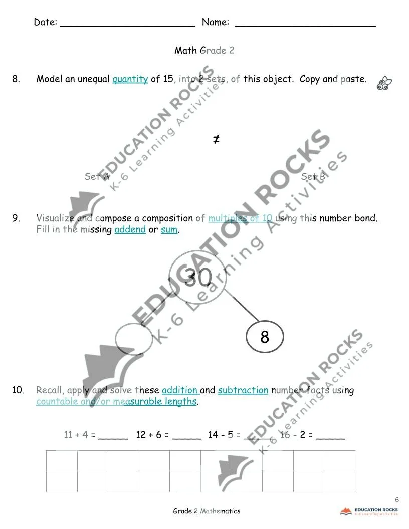Grade 2 Math Partitioning (Equality & Inequality) — Education Rocks