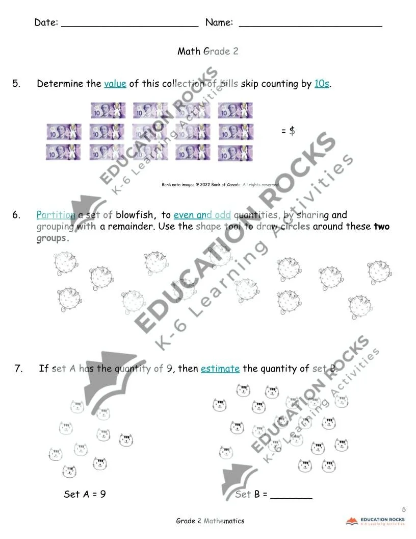 Grade 2 Math Partitioning (Equality & Inequality) — Education Rocks