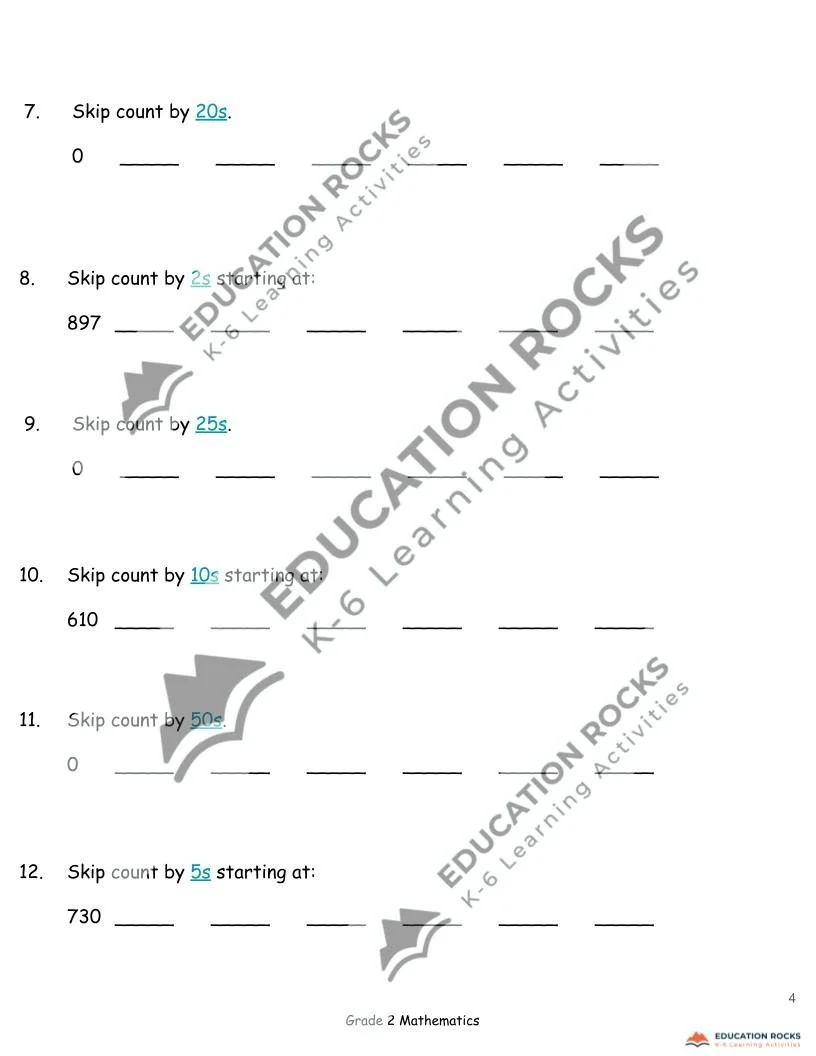 Grade 2 Math - Counting Forward and Backward — Education Rocks