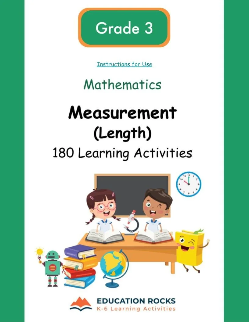 3rd Grade MATH Worksheets-Units of Measure (length)-180 Activities-FREE