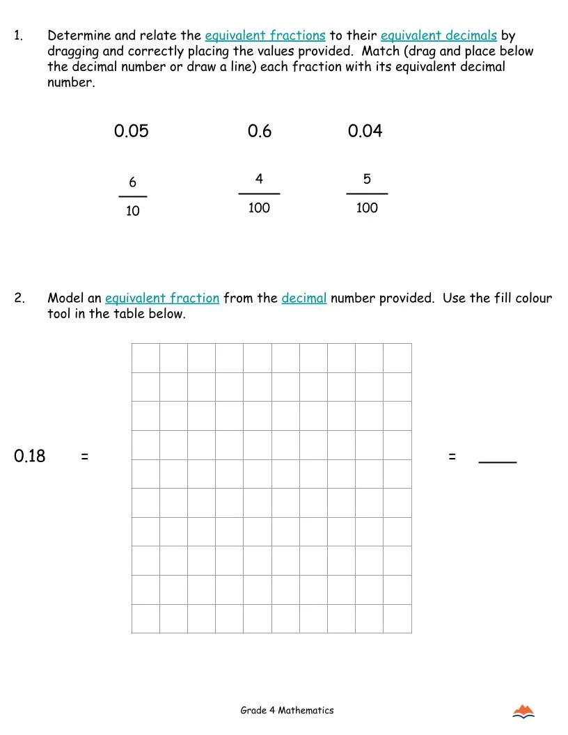 4th MATH Worksheets-Equivalent Fractions + Decimals Unit-180 Activities-FREE (1).jpg