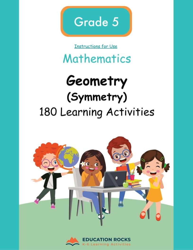 5th Grade MATH Worksheets-Geometric Properties (symmetry)-180 Activities-FREE
