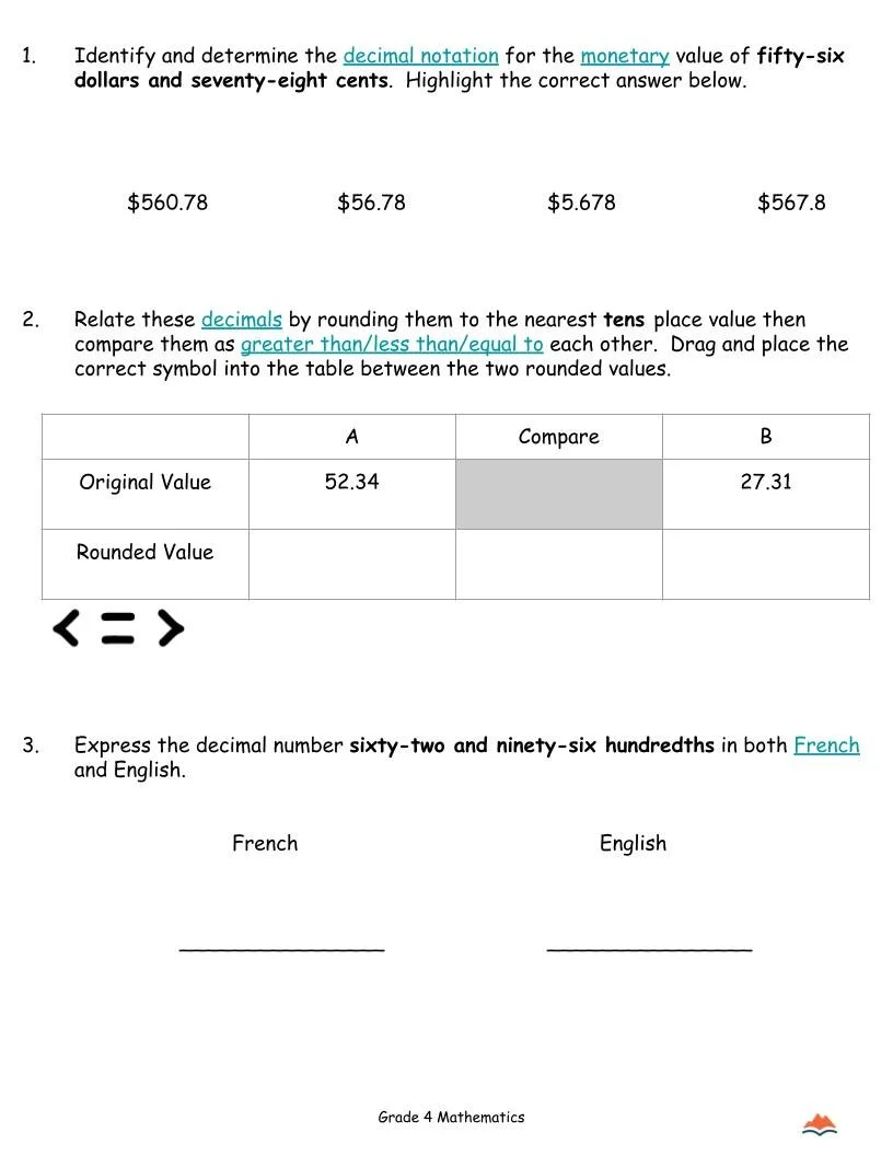 4th Grade MATH Worksheets-Decimals (Money)-180 Learning Activities-FREE (1).jpg