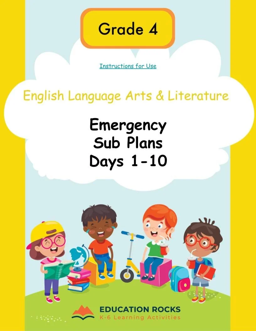 4th Grade Emergency Sub Plans 10 Full Days-ELA + Math-No Prep