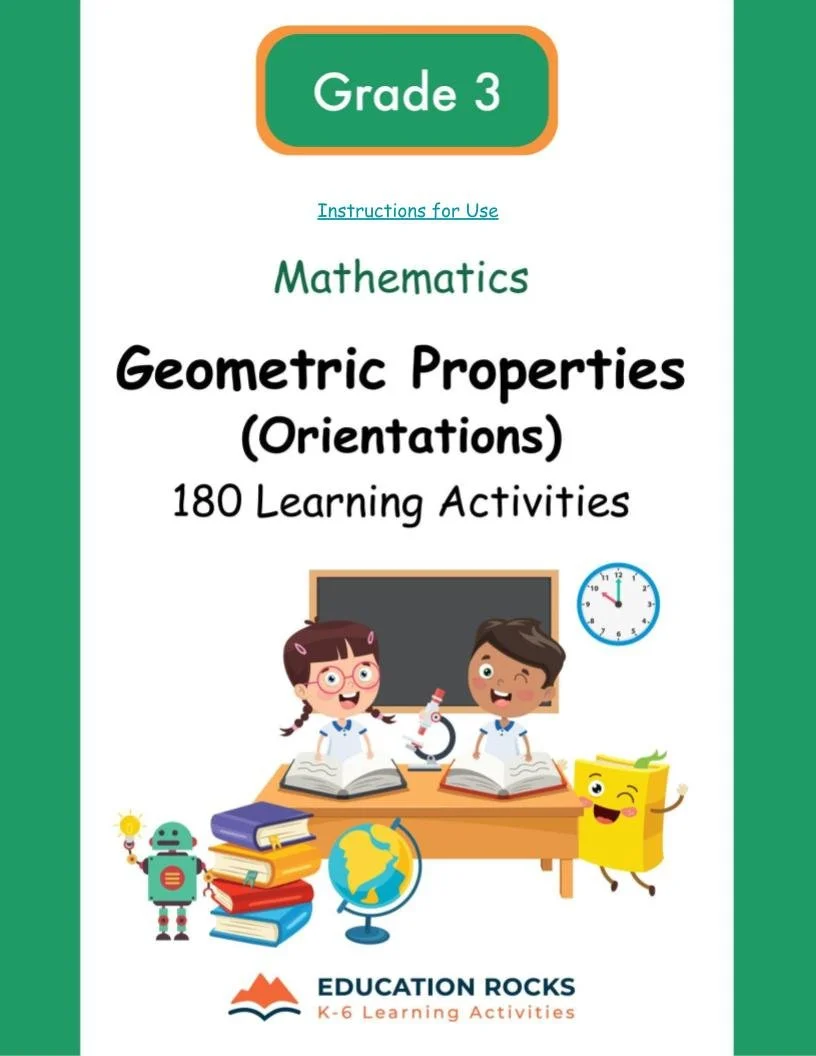 3rd MATH Worksheets-Geometric Properties (orientation)-180 Activities-FREE