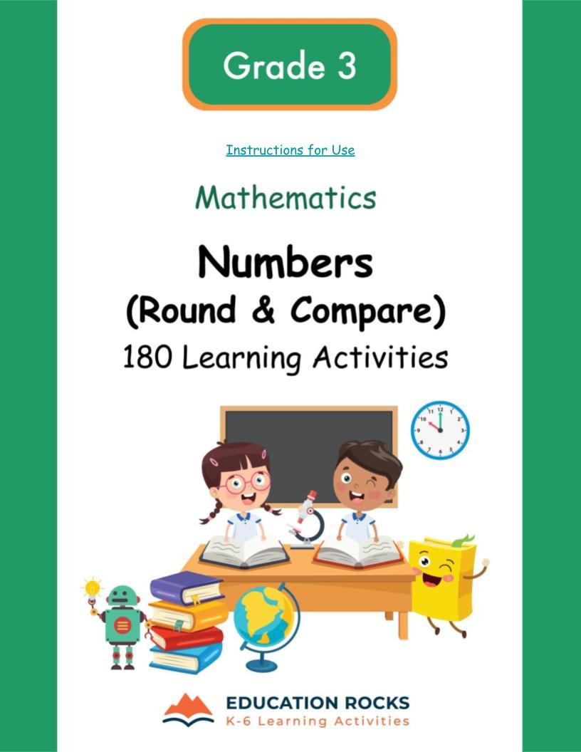 3rd Grade MATH Worksheets-Numbers Round + Compare-180 Activities-FREE.jpg