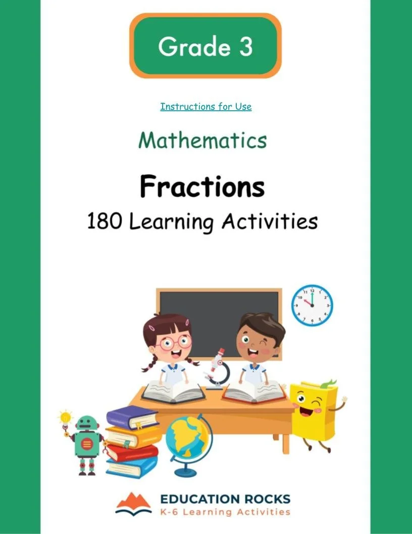 3rd Grade MATH Worksheets-Identifying Unit Fractions-180 Activities-FREE