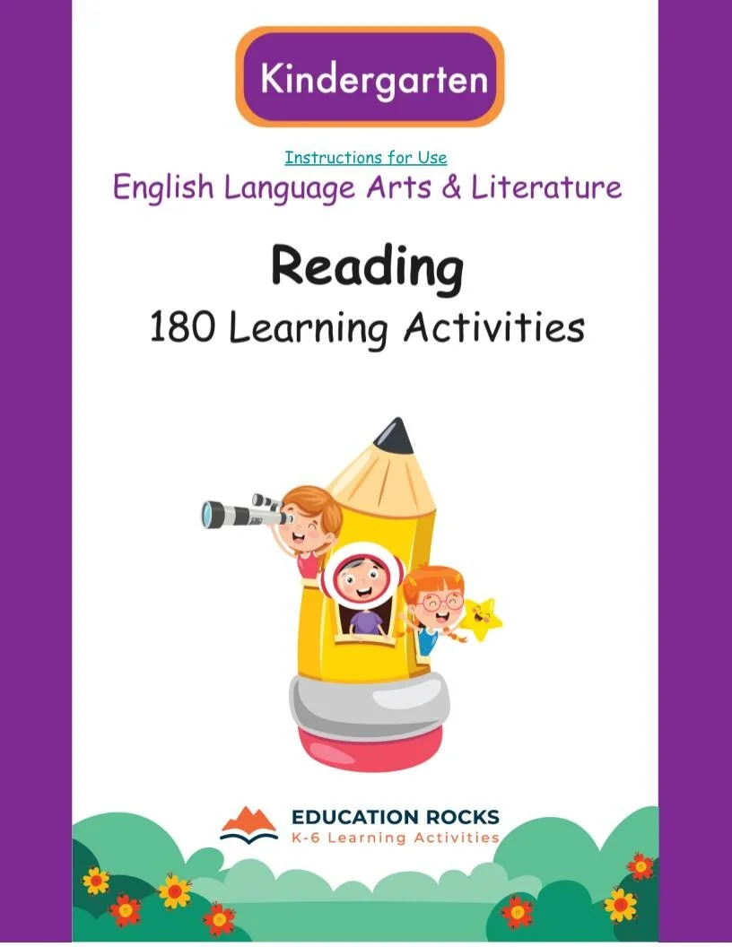 Kinder ELA Worksheets-Reading + Literature -180 Learning Activities-FREE