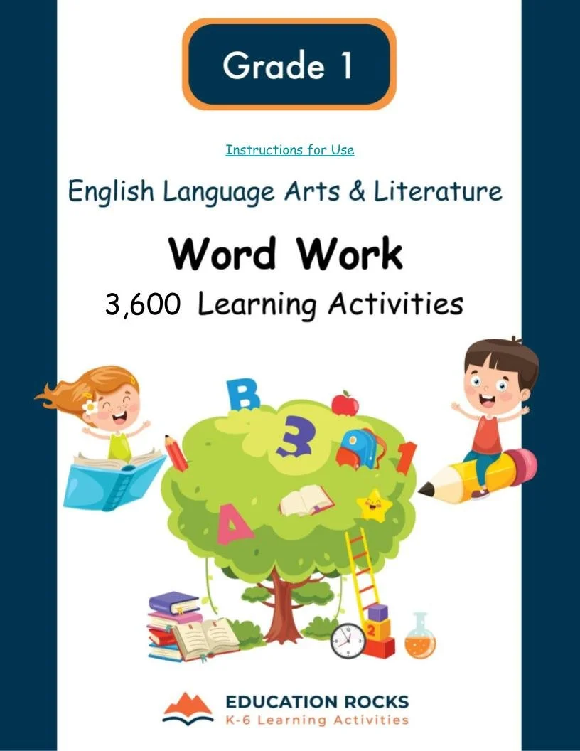 1st Grade ELA Worksheets-Vocabulary+Language-180 Learning Activities-FREE