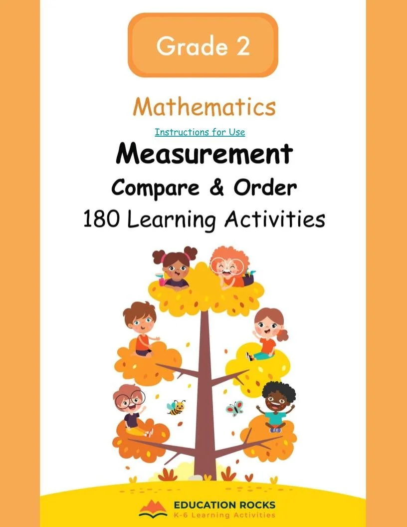 2nd MATH Worksheets-Quantitative Measuring+Sequencing-180 Activities-No Prep