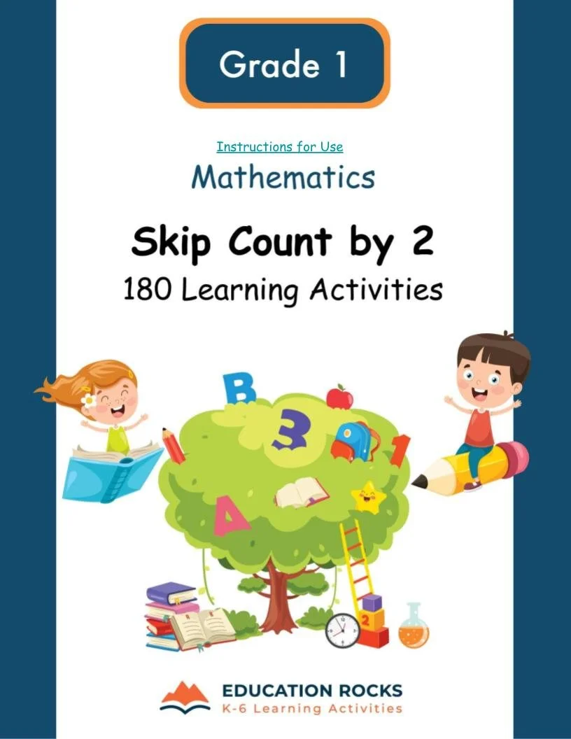 1st Grade MATH Worksheets-Skip Counting by 2-180 Learning Activities-FREE