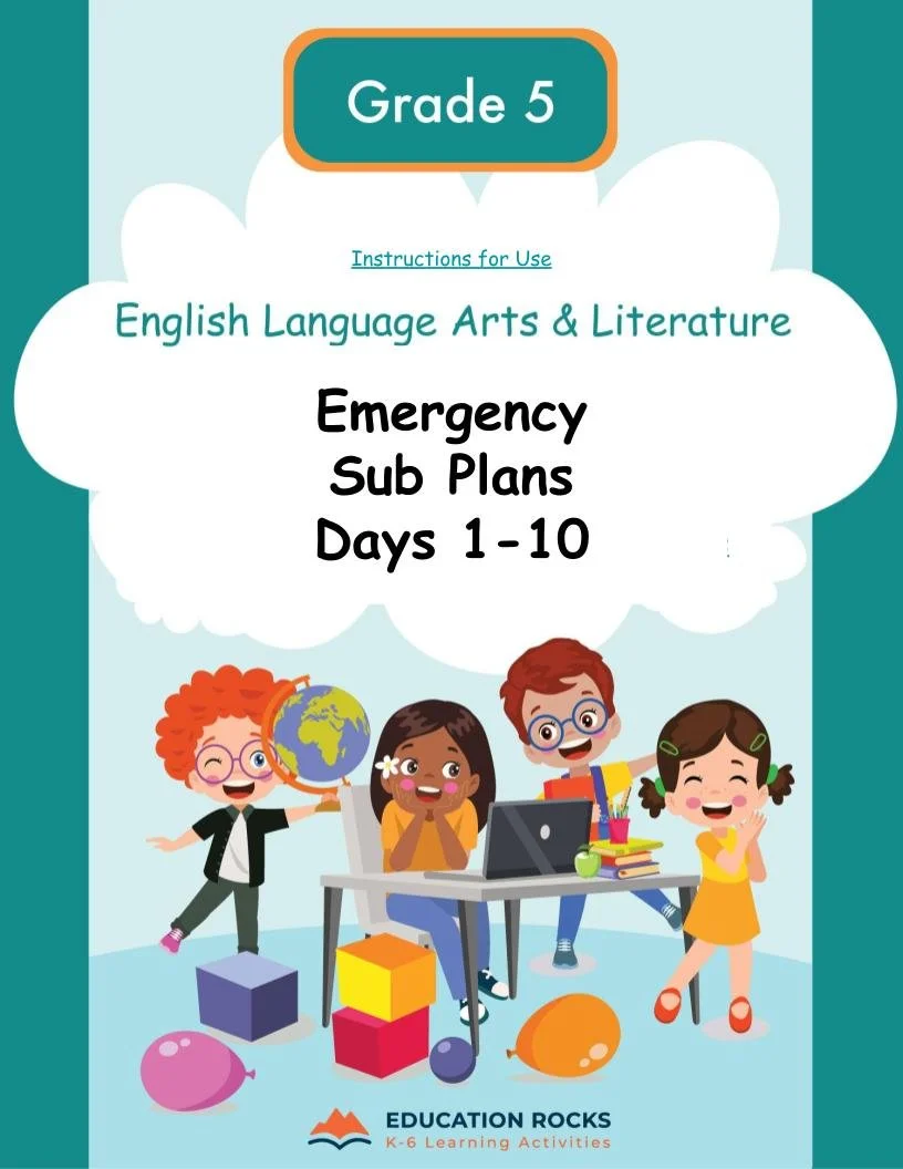 5th Grade Emergency Sub Plans 10 Full Days-ELA + Math-No Prep