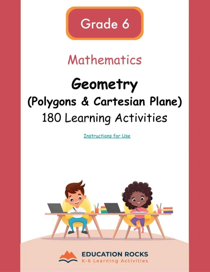 6th Grade MATH Worksheets-Cartesian Plane -180 Learning Activities-FREE
