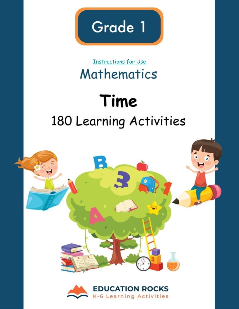 1st Grade MATH Worksheets-Measurement of Time-180 Learning Activities-FREE