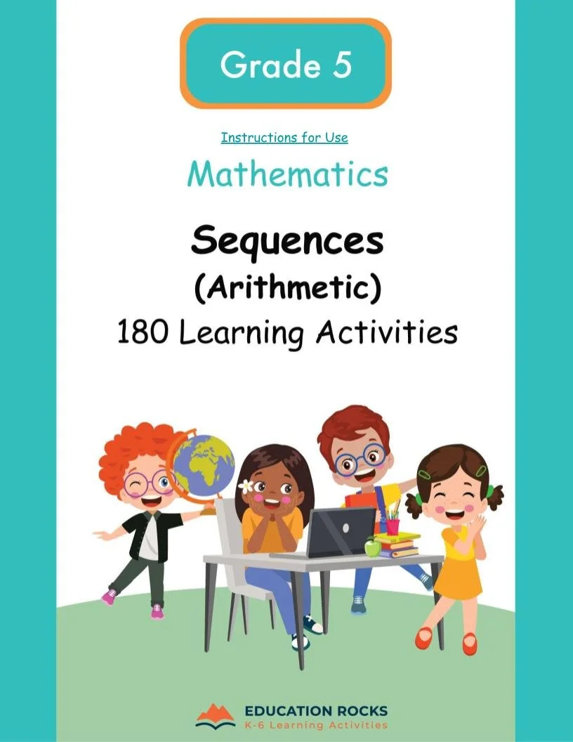 5th Grade MATH Worksheets-Arithmetic Sequences Unit-180 Activities-FREE