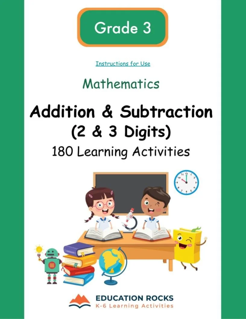 3rd MATH Worksheets-Addition+Subtraction to 1000 Unit-180 Activities-FREE.jpg