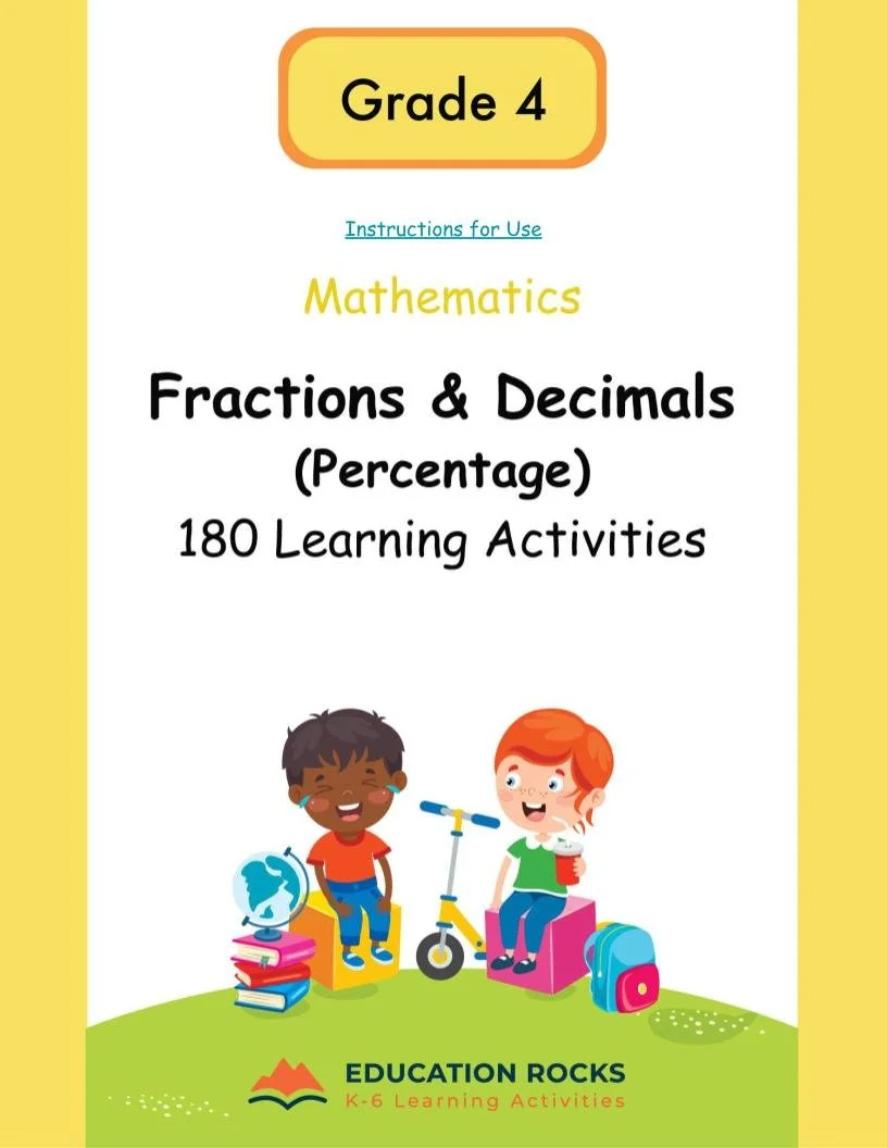 4th MATH Worksheets-Percentage+Decimals Unit-180 Learning Activities-FREE