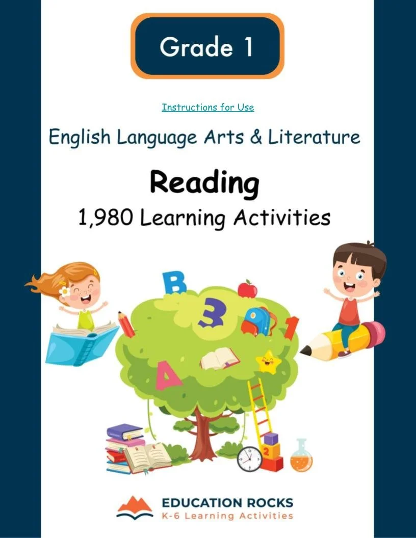 1st Grade ELA Worksheets-Reading+Literature -180 Learning Activities-FREE