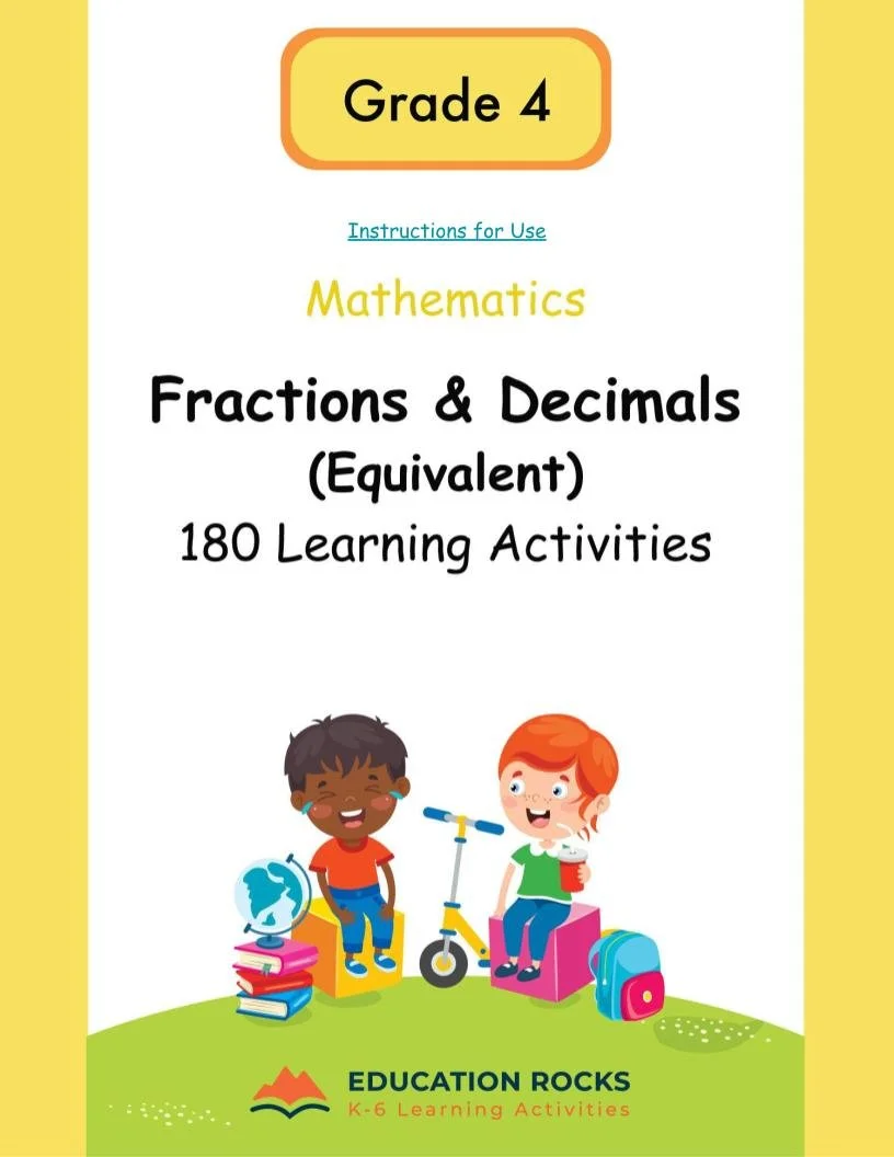 4th MATH Worksheets-Equivalent Fractions + Decimals Unit-180 Activities-FREE.jpg