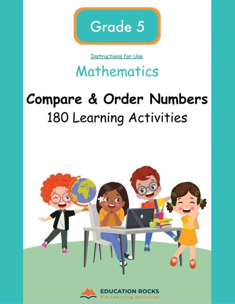 5th Grade MATH Worksheets-Comparing + Ordering Numbers-180 Activities-FREE