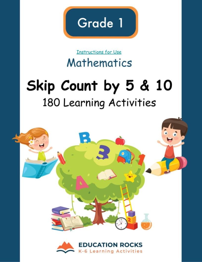 1st Grade MATH Worksheets-Skip Counting by 5, 10-180 Learning Activities-FREE