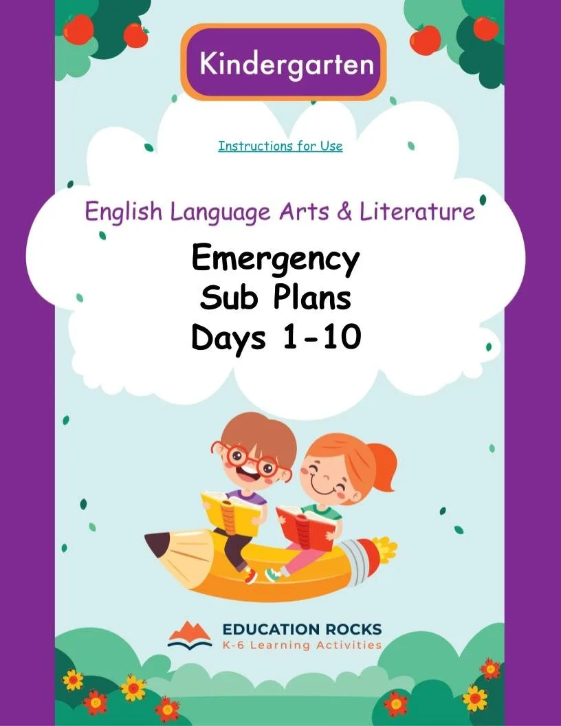 Kindergarten Emergency Sub Plans 10 Full Days-ELA + Math-No Prep