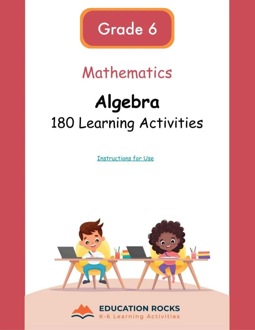 6th Grade MATH Worksheets-Algebra Lessons-180 Learning Activities-FREE