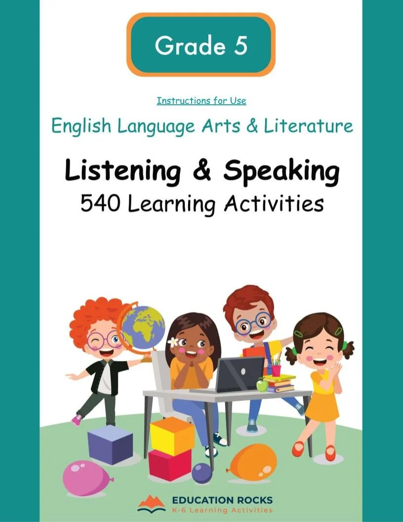 5th Grade ELA Worksheets-Speaking+Listening -180 Learning Activities-FREE