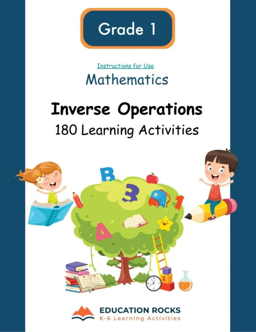 1st Grade MATH Worksheets-Inverse Operations-180 Learning Activities-FREE