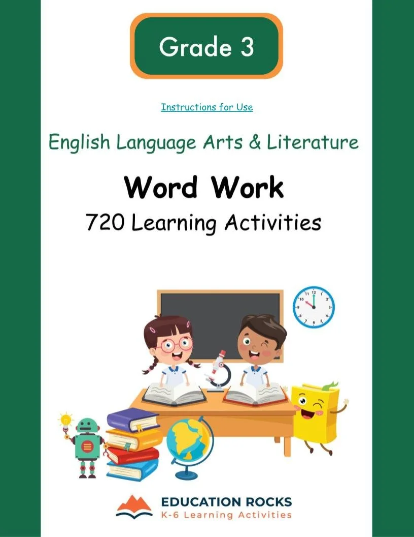 3rd Grade ELA Worksheets-Vocabulary+Language-180 Learning Activities-FREE