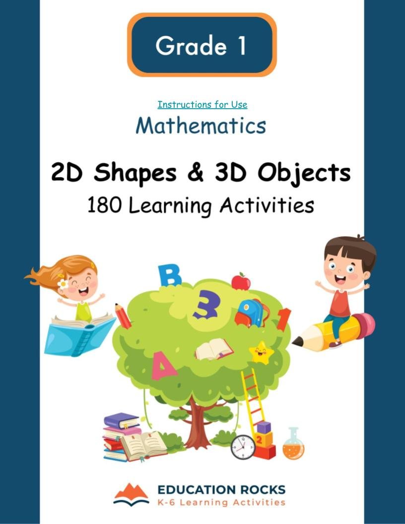 1st Grade MATH Worksheets-Shapes + Solids-180 Learning Activities-FREE