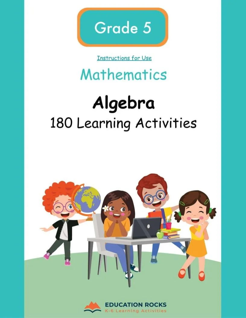 5th Grade MATH Worksheets-Algebra Lessons-180 Learning Activities-FREE