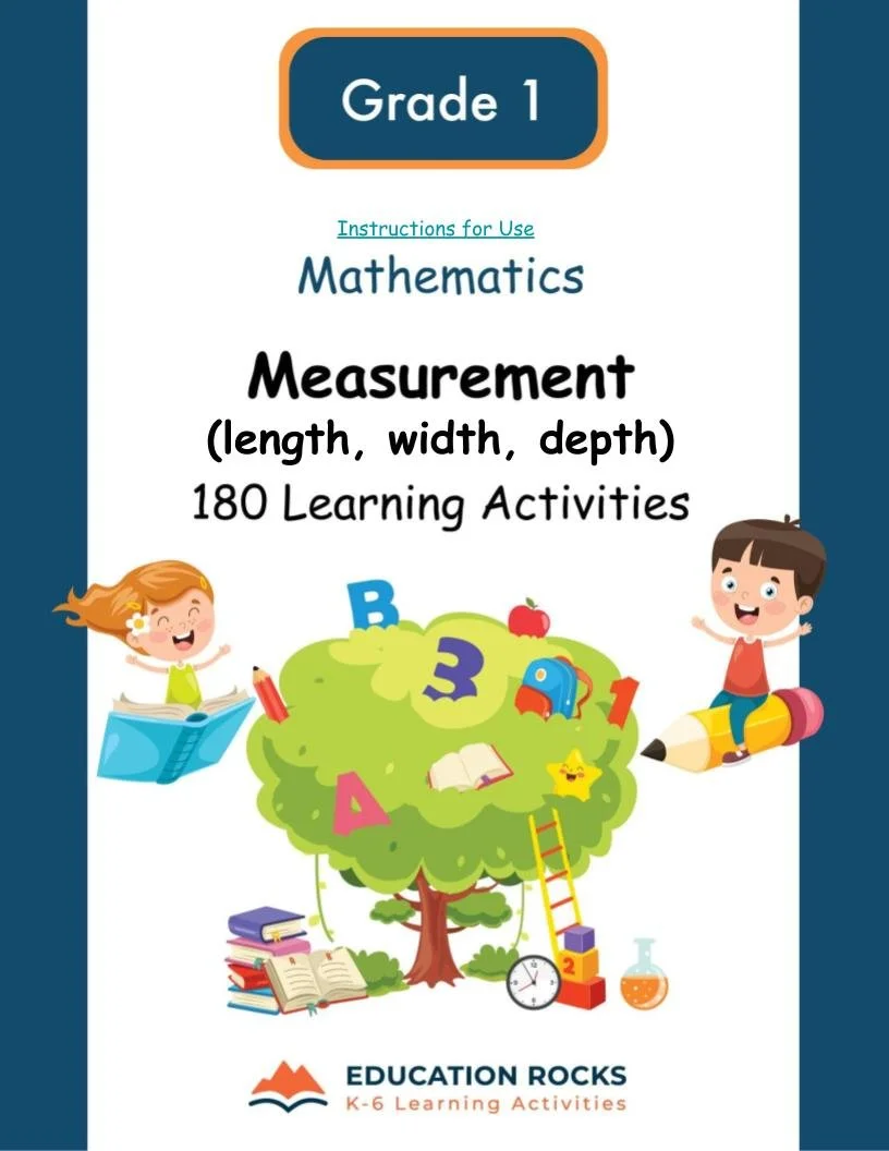 1st Grade MATH Worksheets-Length, Width+Depth-180 Learning Activities-FREE