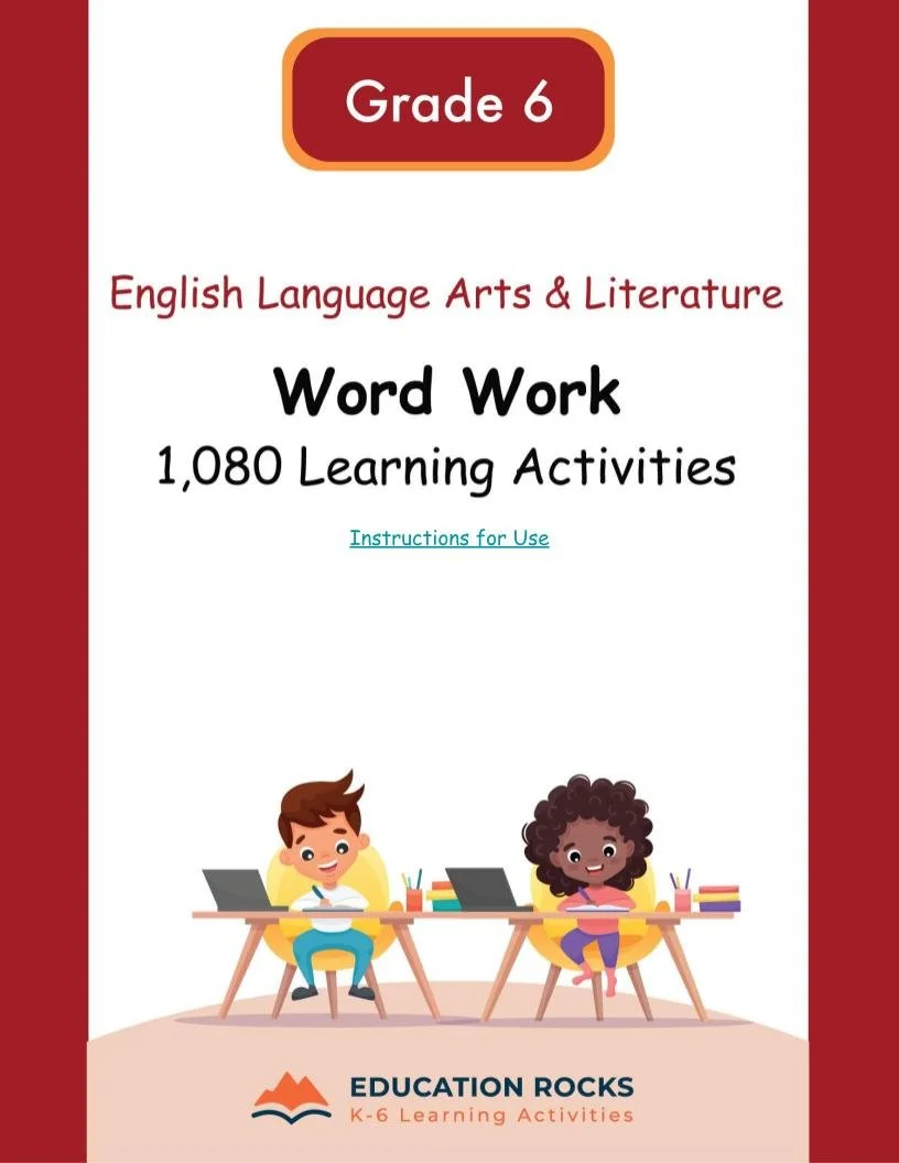 6th Grade ELA Worksheets-Vocabulary+Language-180 Learning Activities-FREE