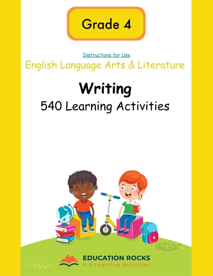 4th Grade ELA Worksheets-Drafting + Writing -180 Learning Activities-FREE
