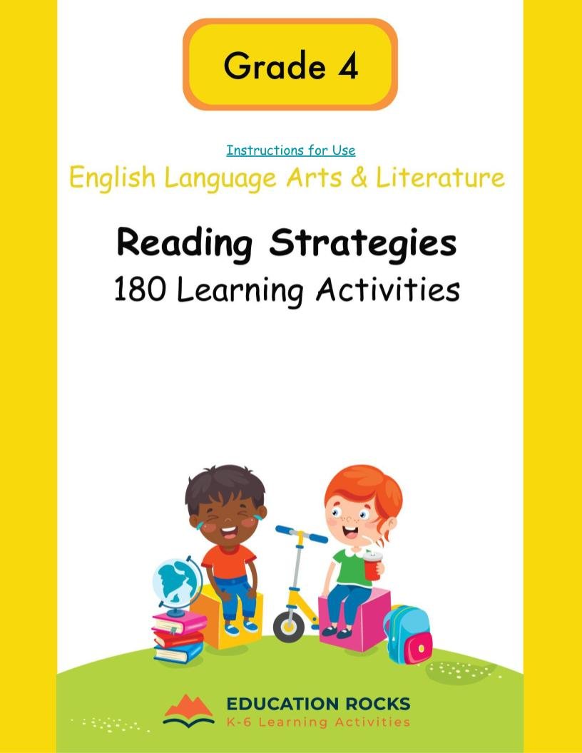 4th Grade ELA Worksheets-Reading Strategies -180 Learning Activities-FREE