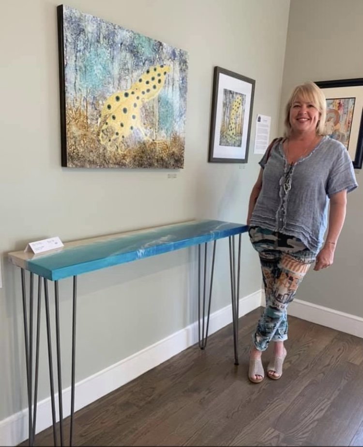 Holly Eden Morrow with her Custom Epoxy End Table Concord, MA .jpg