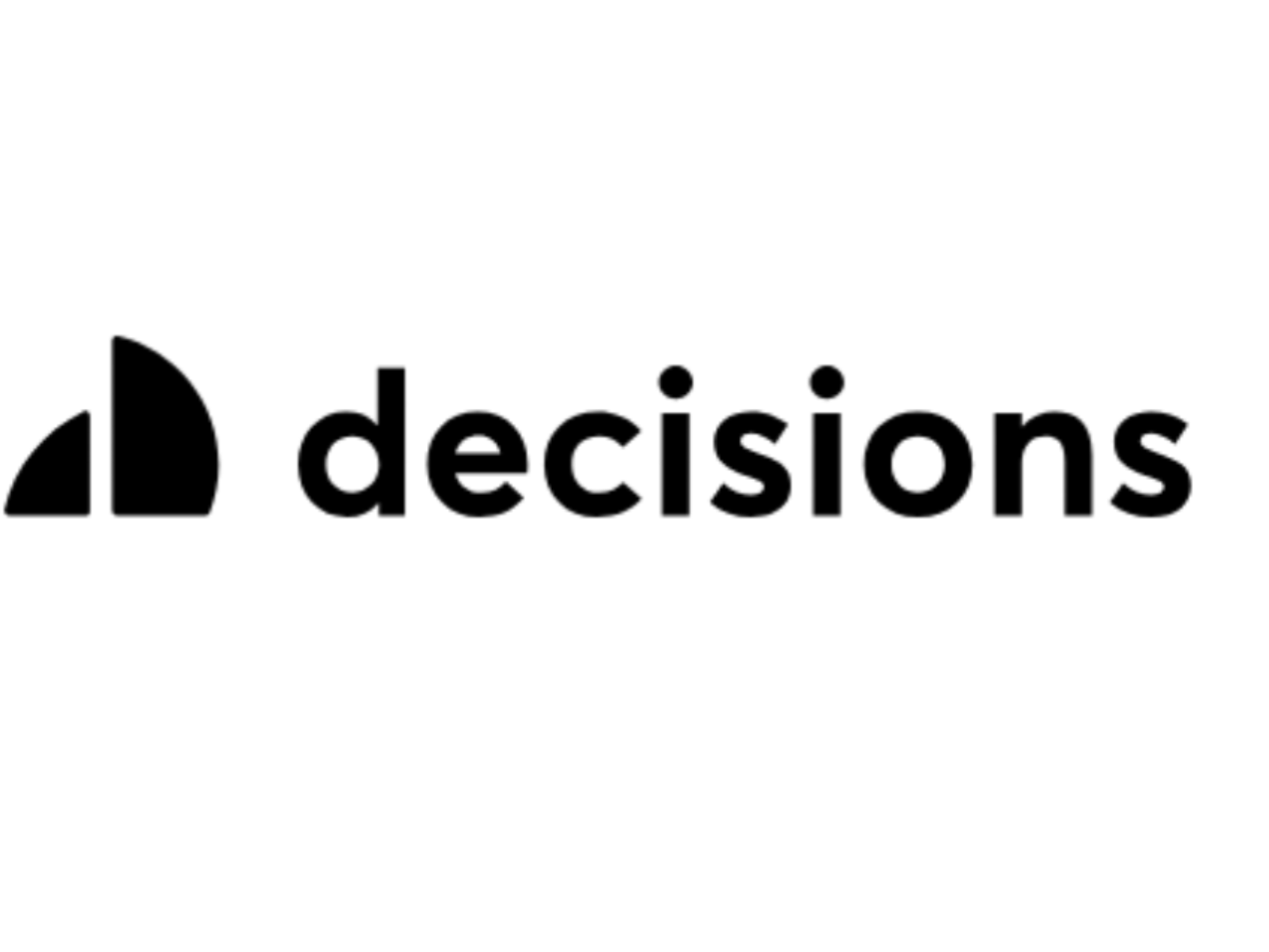 Logo of Decisions, with a black abstract icon resembling a pie chart and the word 'decisions' in black text.