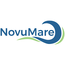 Logo for NovuMare featuring blue text with a stylized wave design.