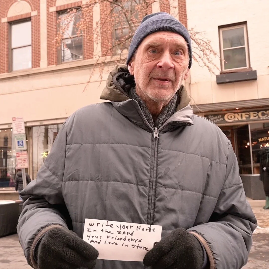 The Street Peace Project has been gathering messages of peace for the neighborhood. The travel beacon was at the Troy Victorian Stroll on Sunday. So many people shared goodwill. Even though Roger has been without a home since last spring, he contribu