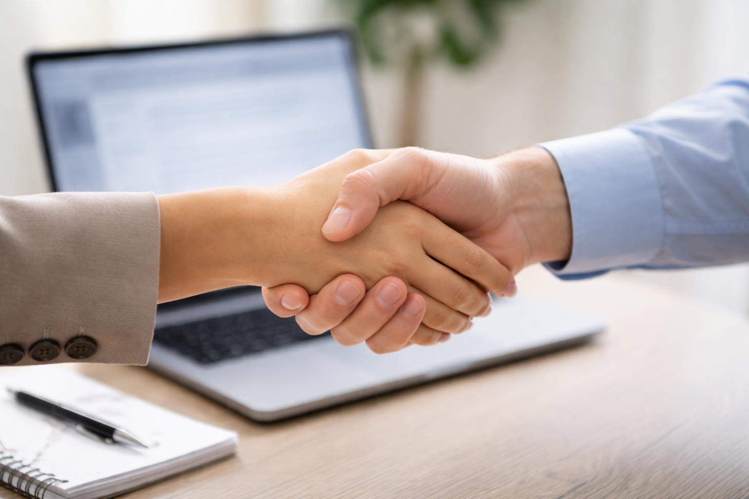 Two Business Women Shaking Hands In A Business Setting