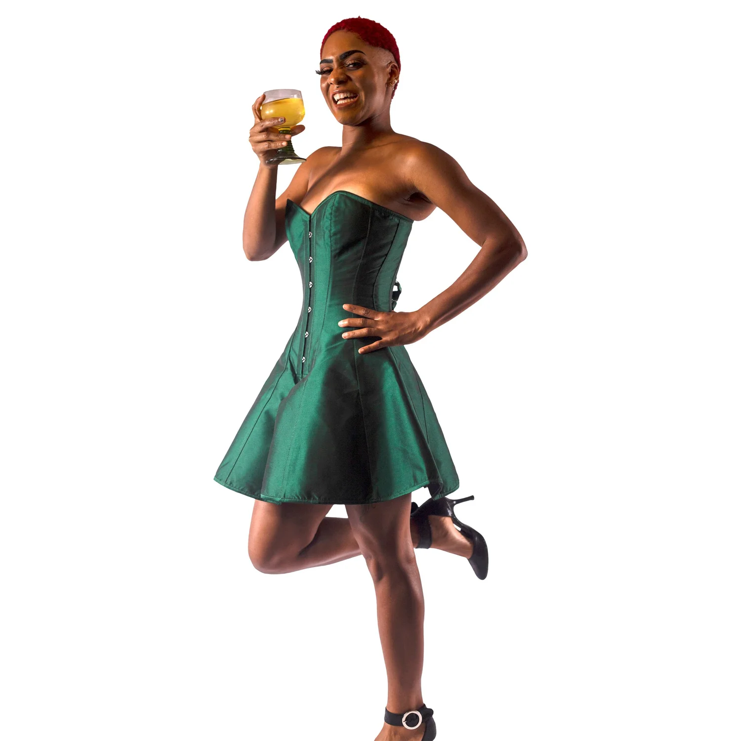 Corset Dress Green Taffeta  Steel Bones
