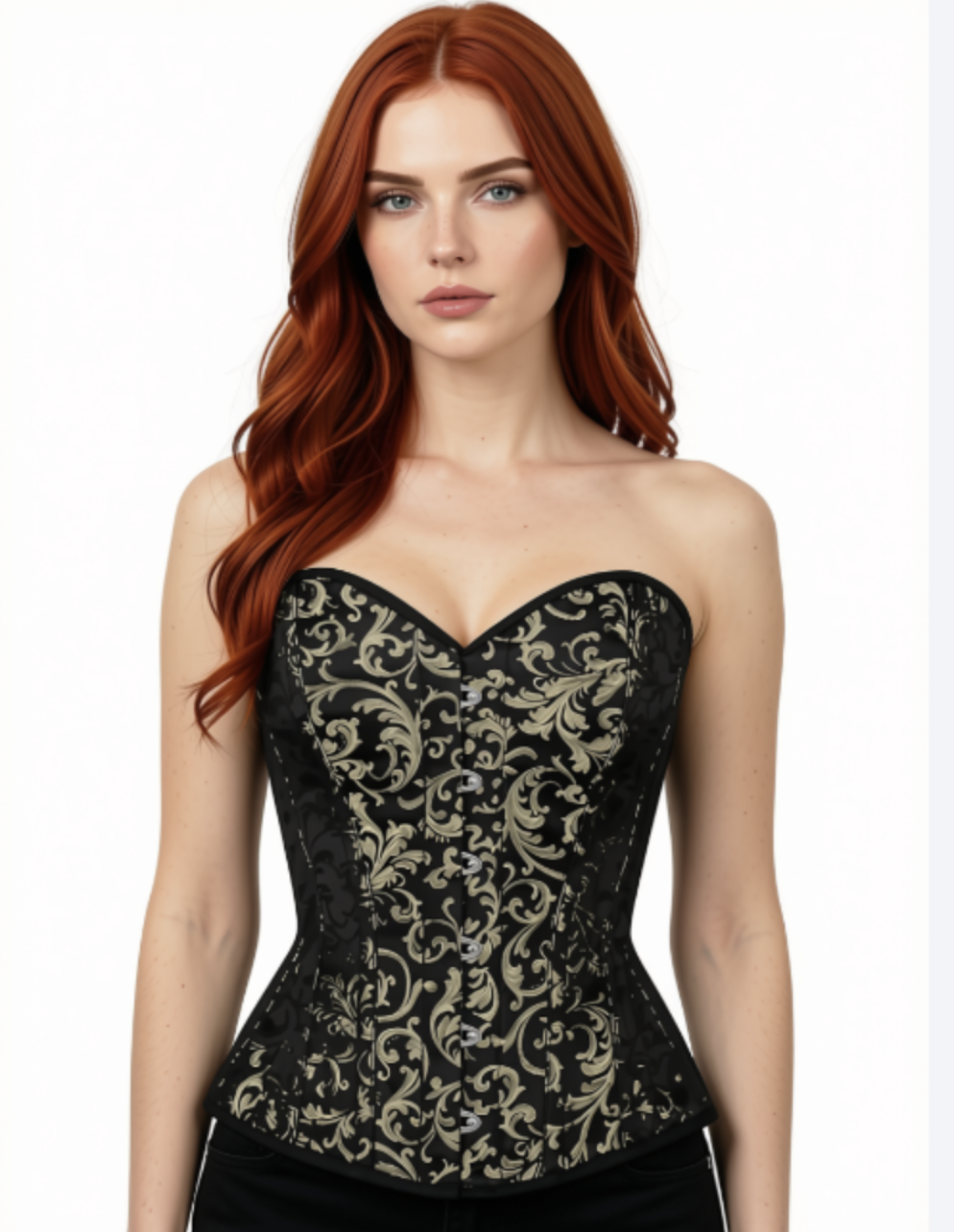 Short Over Bust Black and Gold Brocade