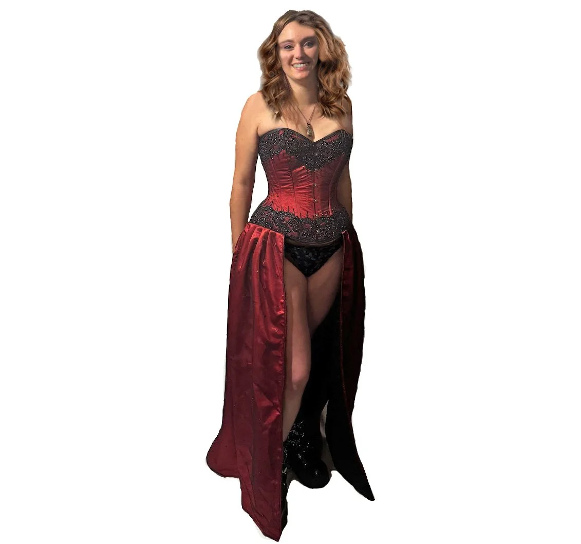 Red Beaded Diva Over Bust Corset  Steel Bones