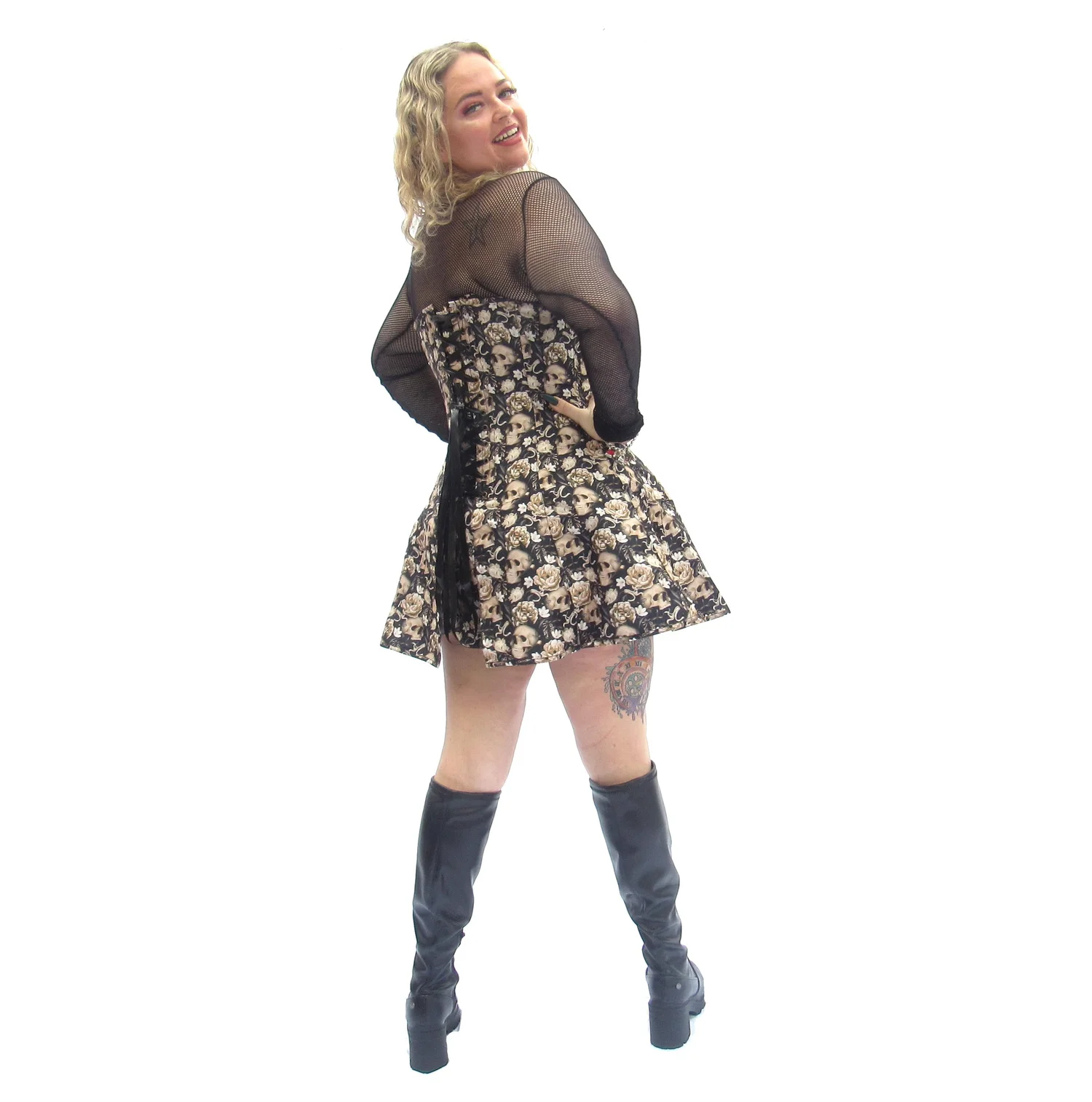 white christmas dresses Skull Rose Bat Print Puff Sleeve Mini Dress, C / 2XL