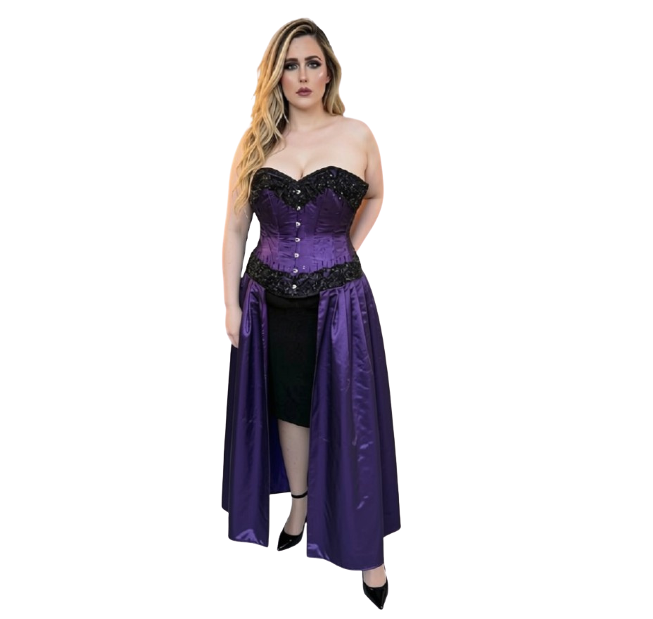 Diva! Long Line Over Bust Purple  Beaded  Corset Dress