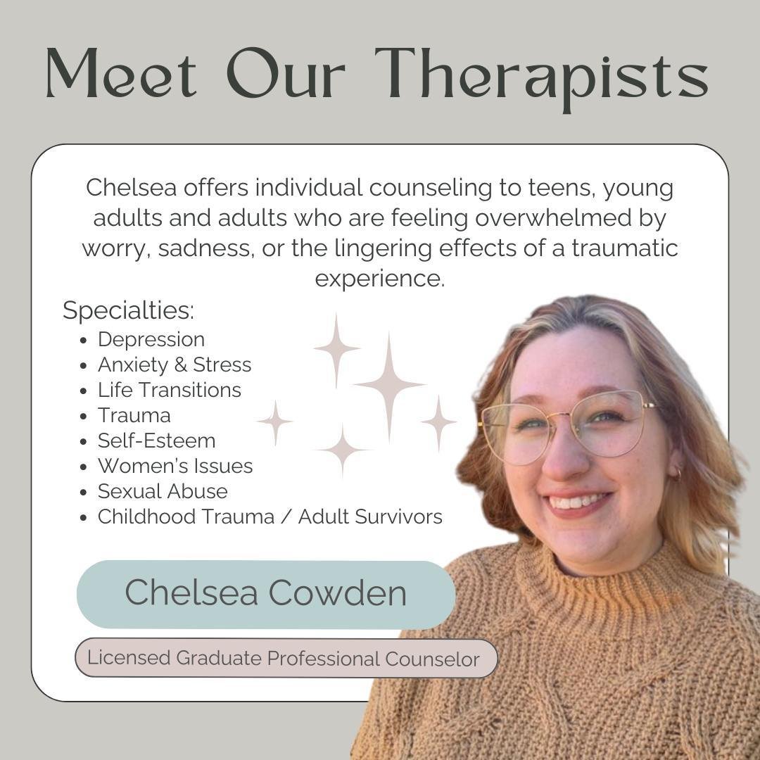 Meet Chelsea Cowden, a Licensed Graduate Professional Counselor and compassionate guide through life's challenges. 🌟

Specializing in areas like anxiety, trauma, and life transitions, Chelsea offers a safe space for healing and growth. 💫

Whatever 