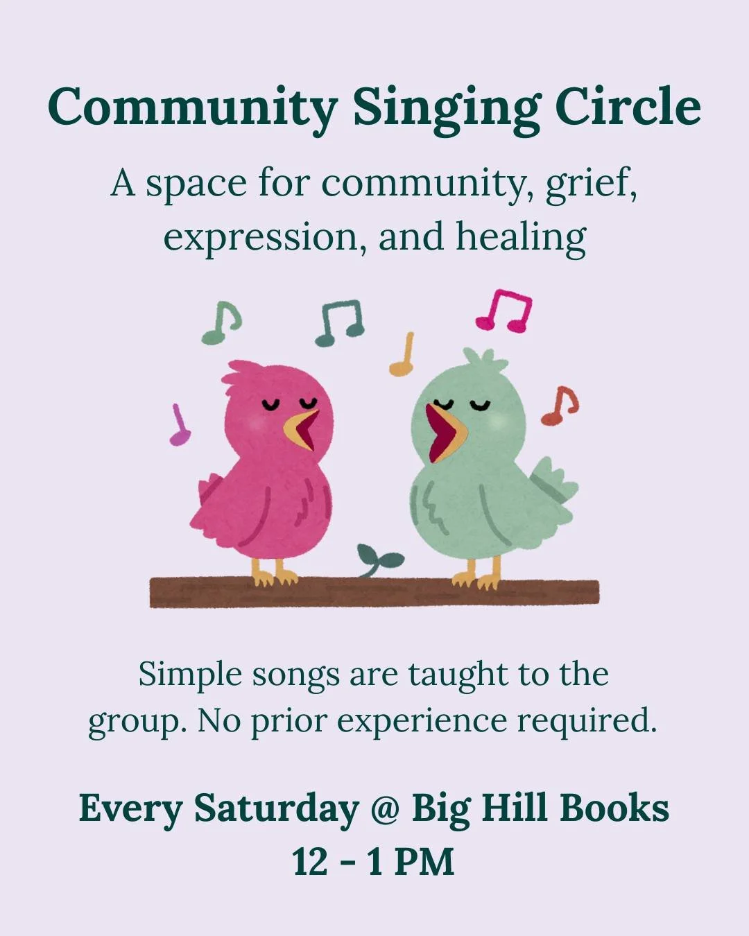 Community and music are two incredibly powerful things individually. But together, it's truly something to behold. Join us every Saturday, noon - 1 p.m., for a community singing circle. You'll learn simple songs that you can teach to others and sing 