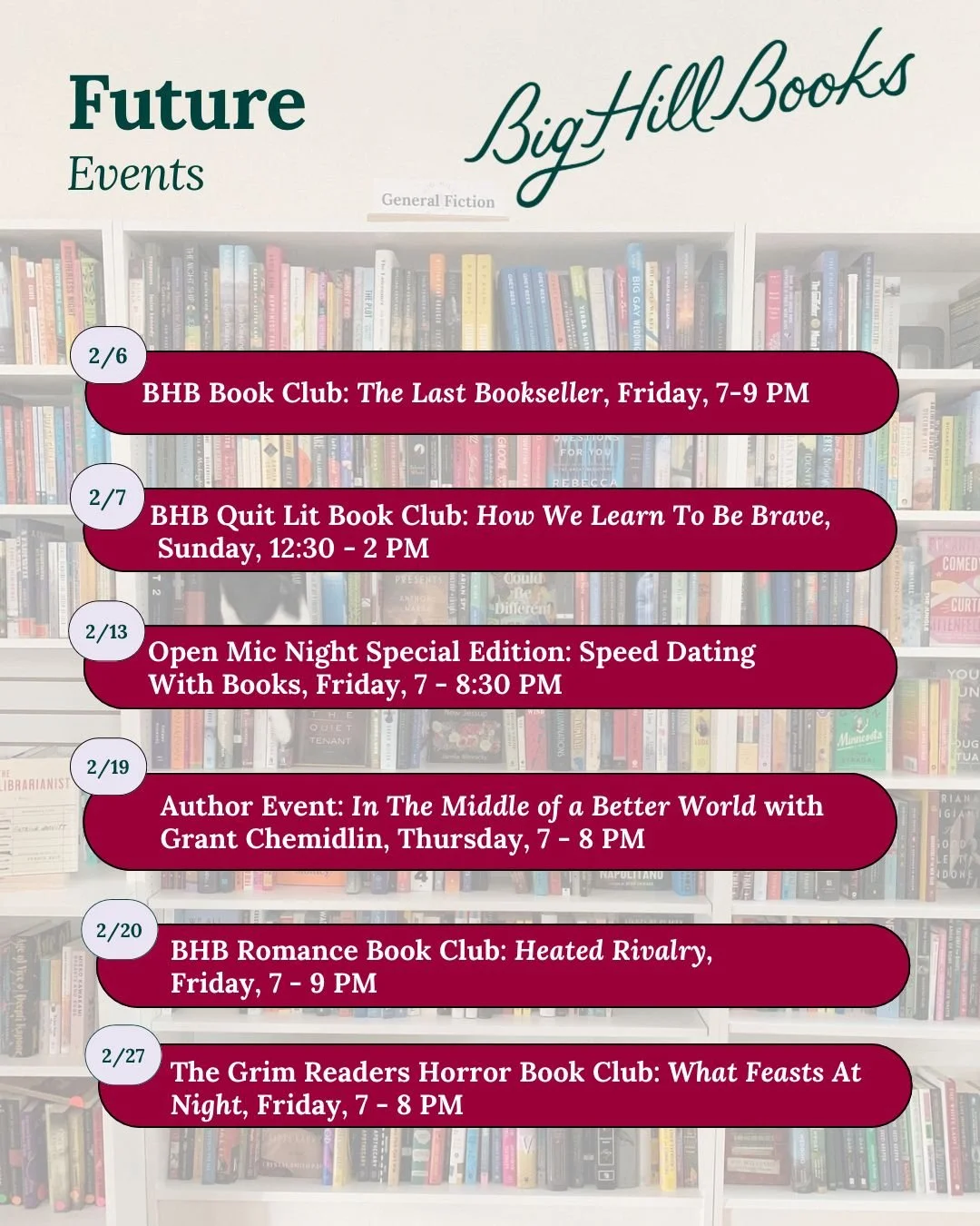 Looking for community? We&rsquo;ve got you. Join us for one of our February events. 

#BookstoreEvents #BigHillBooks #MinneapolisEvents #SupportLocal #SupportIndie #SupportCommunity #CommunityEvents
